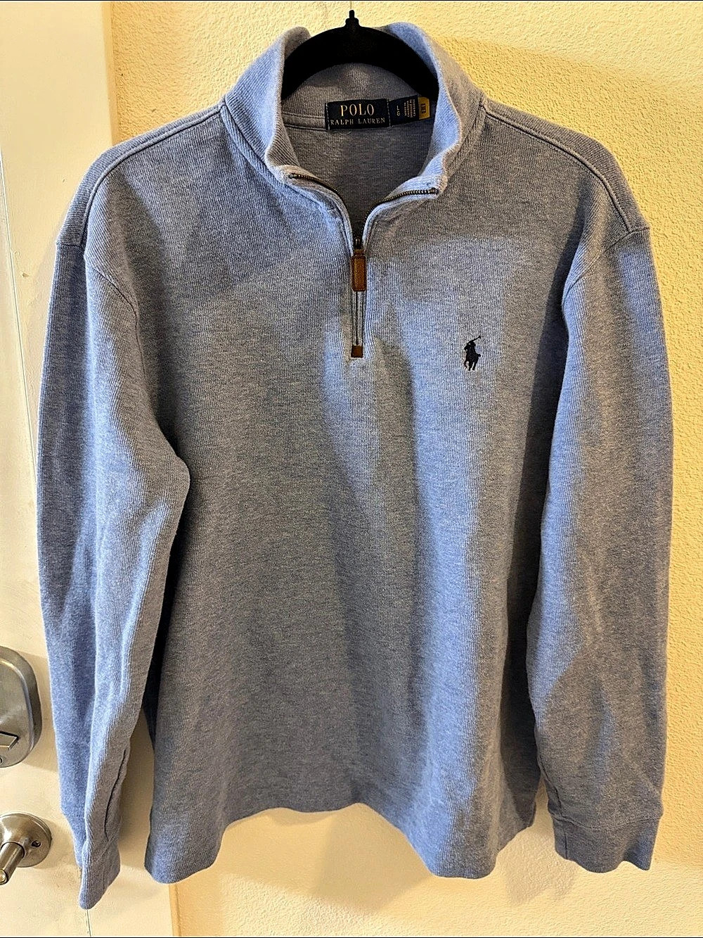 Polo Ralph Lauren Men’s L Light Blue Quarter Zip Pullover Navy Pony